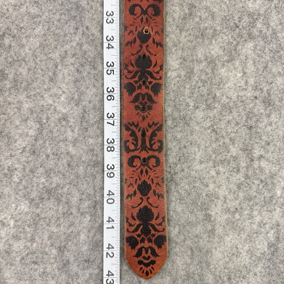 VTG Lucky Brand Belt Womens 32 Leather Floral BURUR 318‎ Boho Silver Tone Brass